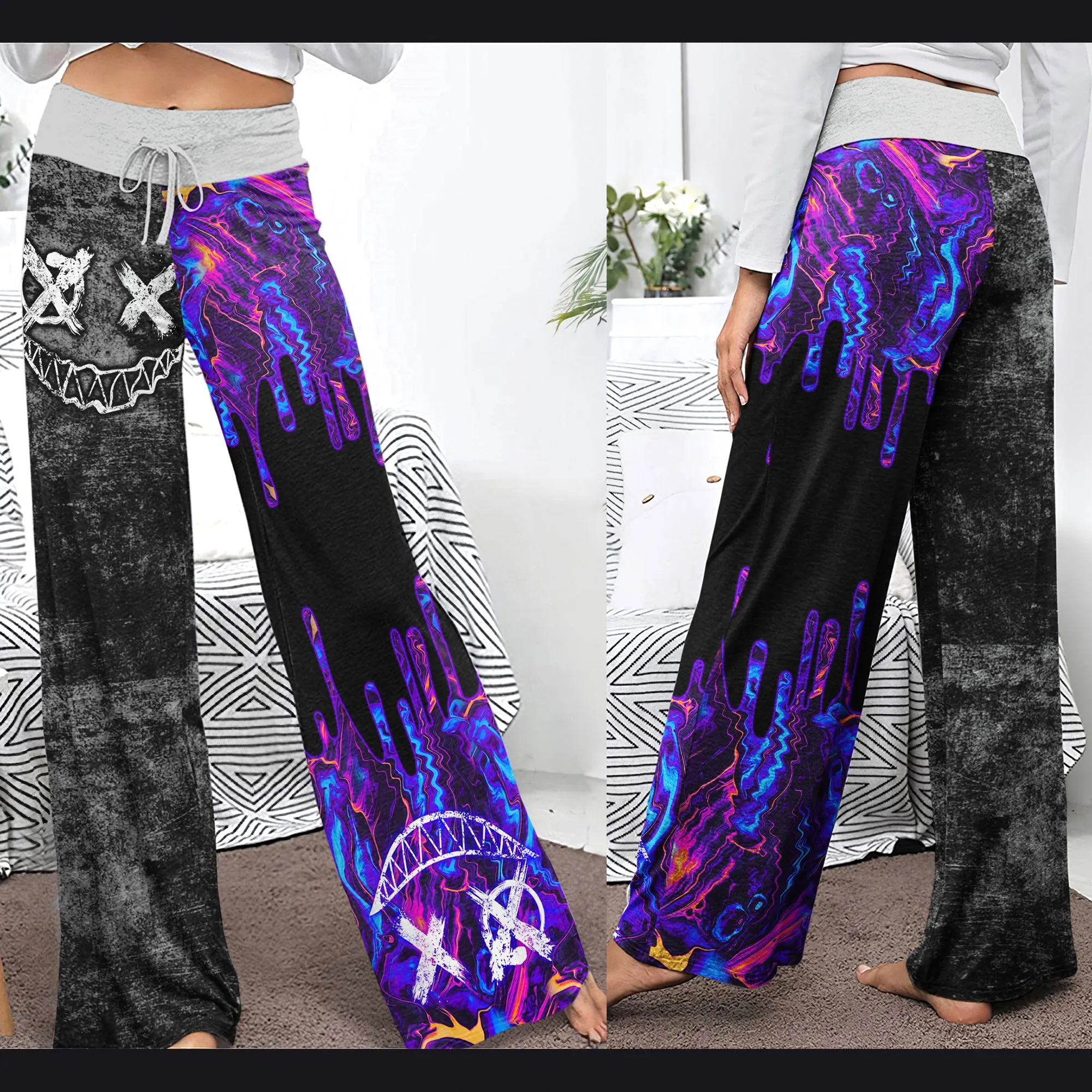 Dark Purple Emo Grunge Women's High-waisted Wide Leg Pants