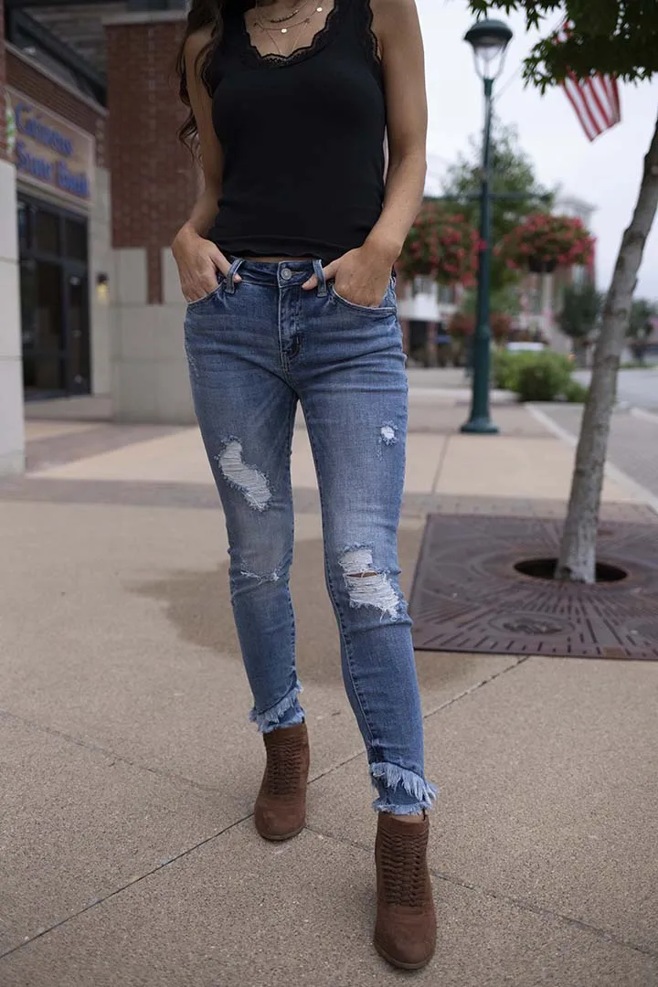Fringe With Benefits Distressed Ankle Skinny Jeans