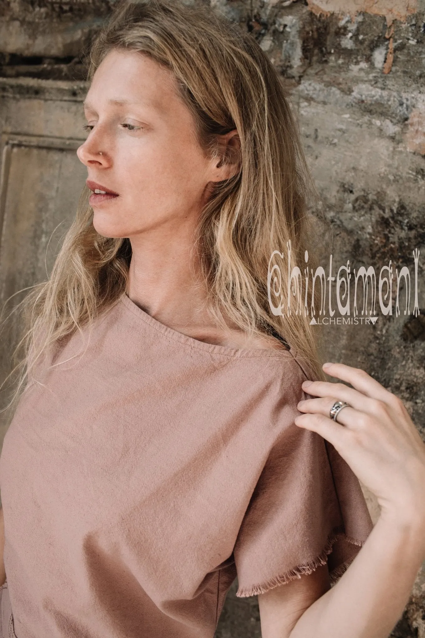 Raw Cotton Asymmetric Mini Dress / Atua Tino / Dusty Rose