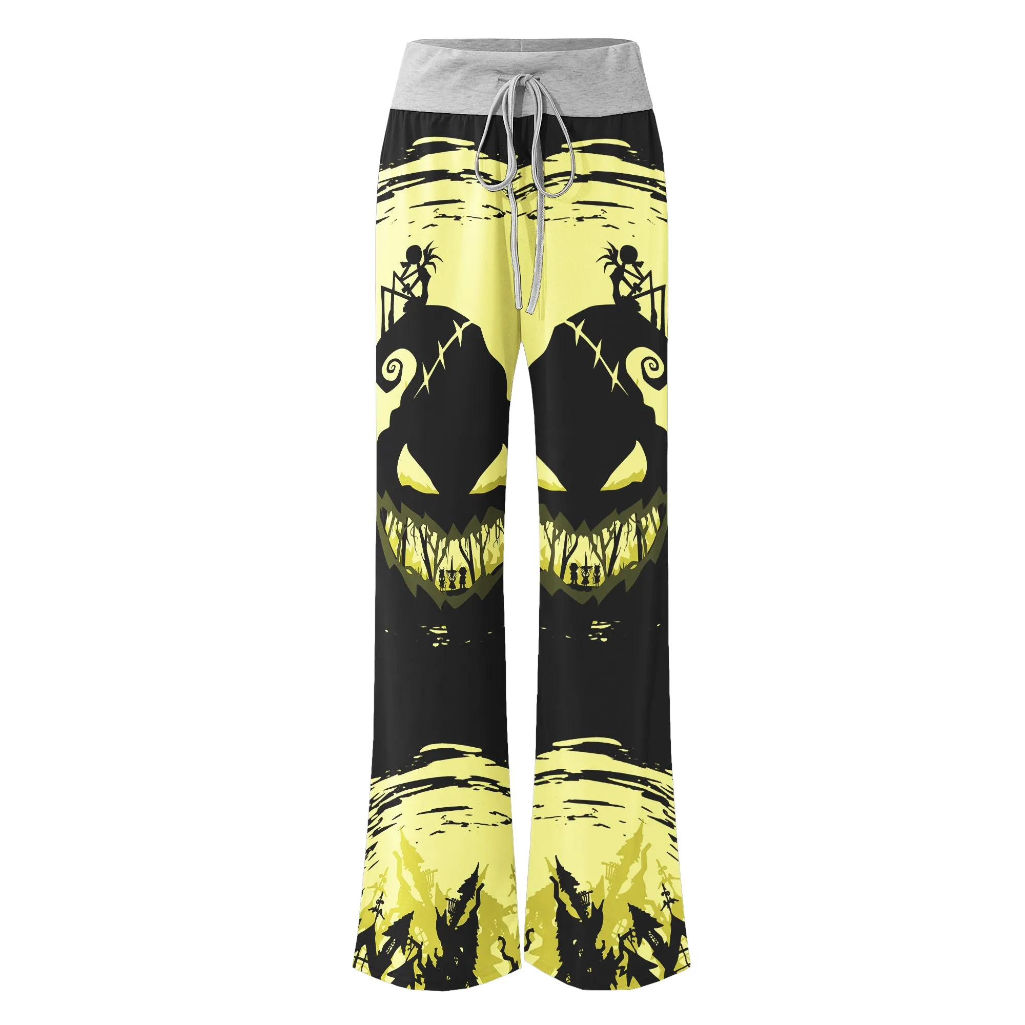Yellow Black Nightmare Theme Women's High-waisted Wide Leg Pants
